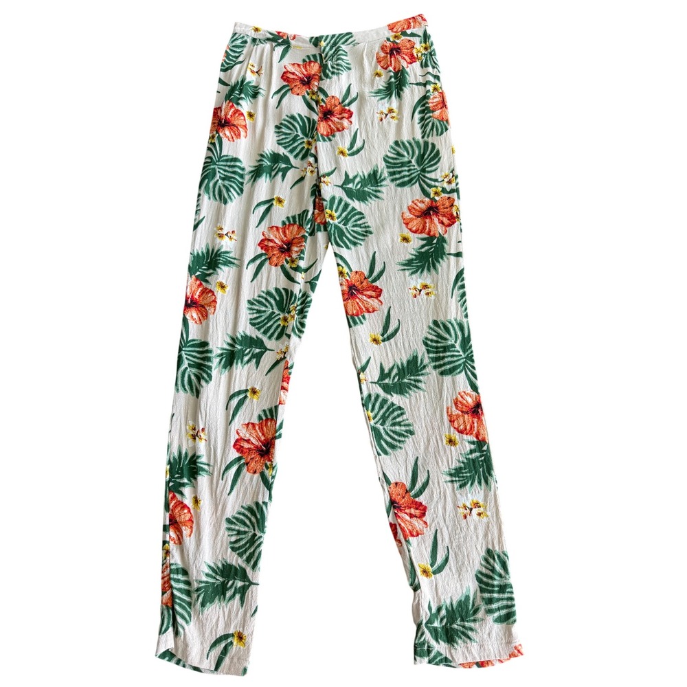 L'ATISTE Tropical Hibiscus Floral Tapered Vacation Summer Pants Small